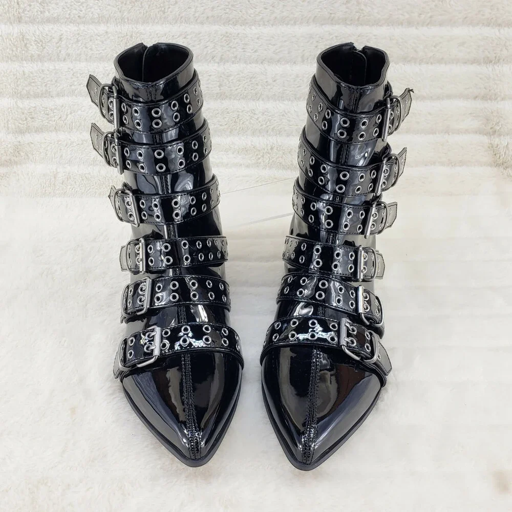 NIB DEMONIA Wicked Warlock 70 Multi Strap Winklepicker Ankle Boots Men's Patent